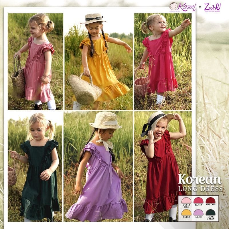 Kazel x Zebe Korean Long Dress - Baju Terusan Anak Perempuan  (KZL-KLD) WARNA RANDOM