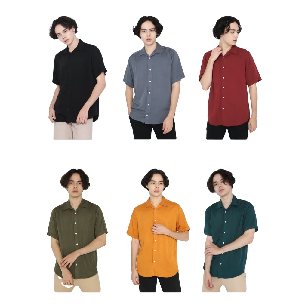 KEMEJA BASIC V NECK KEMEJA PRIA LENGAN PENDEK KERAH V