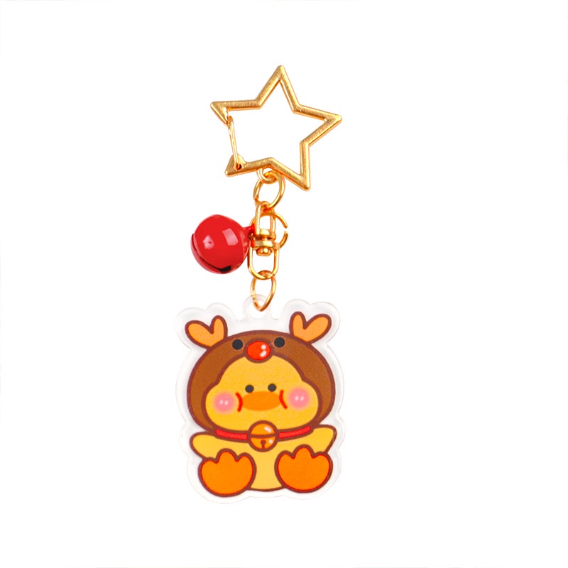 Gantungan Kunci Boneka Kartun Rusa Snowman Beruang Natal Bahan Akrilik Dengan Lonceng Untuk Hadiah Tahun Baru