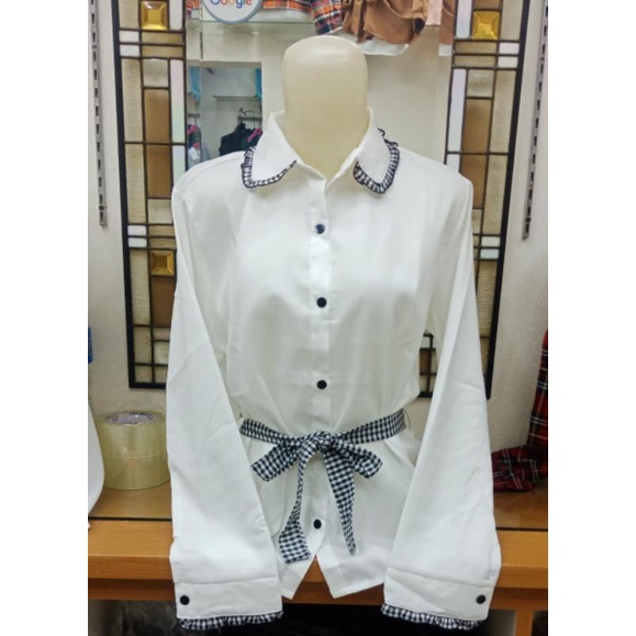 Blouse Wanita Kemeja Polos Putih Hitam Cewek Atasan Casual Moscrepe 097-2
