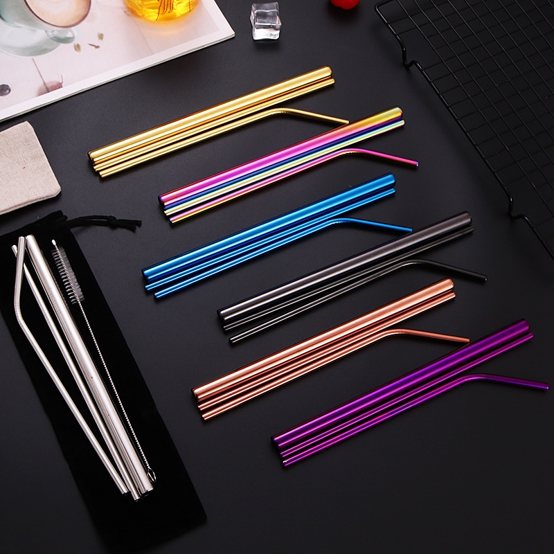 Sedotan Stainless Steel 5 items dalam 1 Set REUSABLE Straw Minuman 1 Set terdiri 5 items