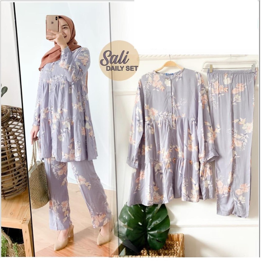 1KG MUAT 3SET | SALI DAILY SET ONESET RAYON PREMIUM ATASAN CELANA HITS SELEBGRAM FASHION MUSLIMAH