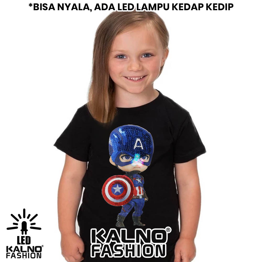 kaos baju anak CA 1 LED umur 1 - 7 tahun bisa nyala - random karakter CAPTAIN KAOS LED  KAOS NYALA