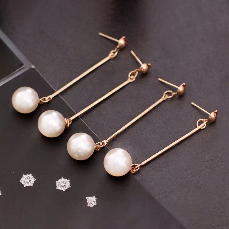 (Hello Girl)E11 Anting Mutiara Fashion Wanita Mutiara Putih Kecil Panjang Stud Earrings Import-4