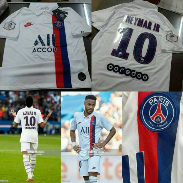 Jersey Kaos Bola PSG Away 3rd Third Putih Pasang Sablon Nama Nameset Name Set Neymar Musim 2019 2020