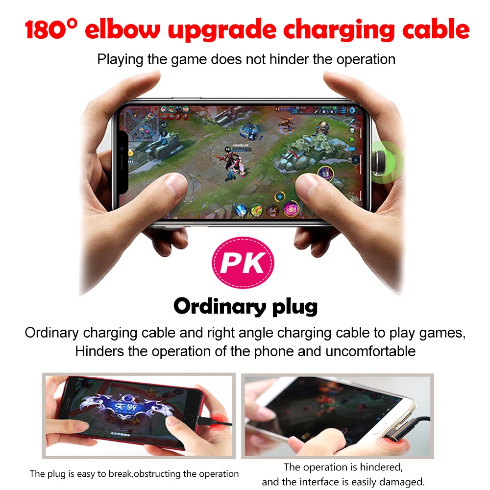 New u-shaped Cable Fast Charging 180° Elbow Data Cable For iPhone Games