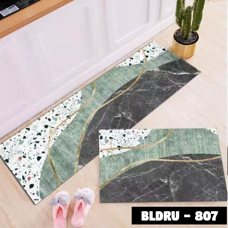 FLEUR-ID - 1 SET PREMIUM BLUDRU (40*60 CM & 40*120 CM) KESET DAPUR LEMBUT ANTI SLIP-BLDRU - 807