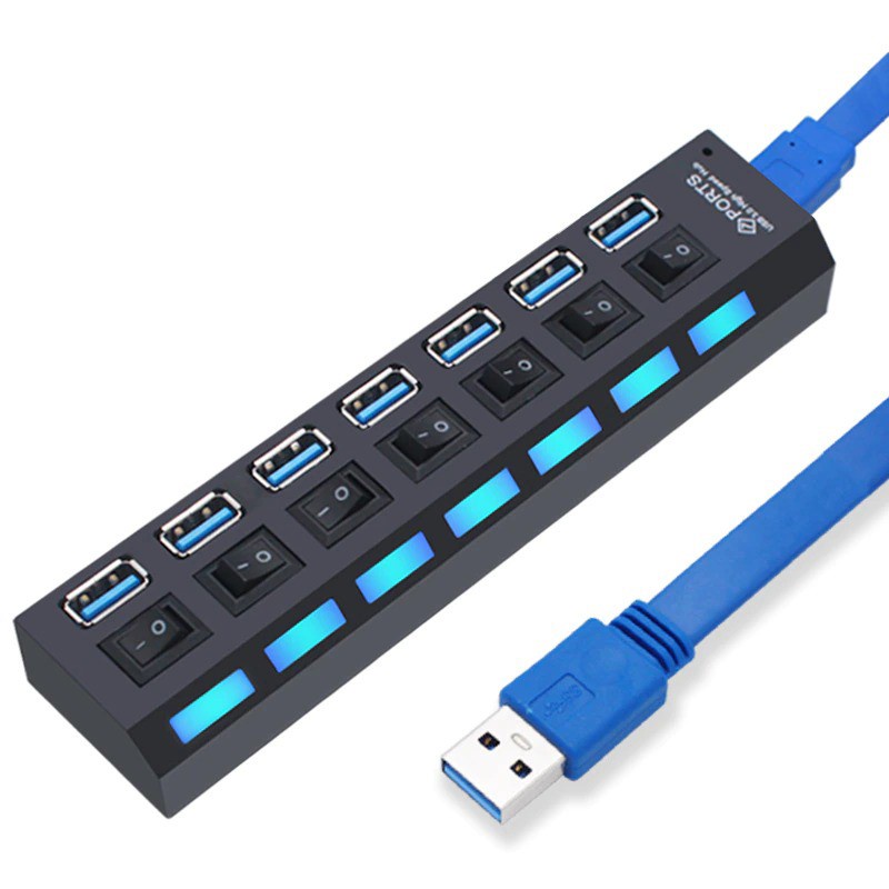USB Hub 7 Port USB 3.0 High Speed Extender - YRR445 - Black