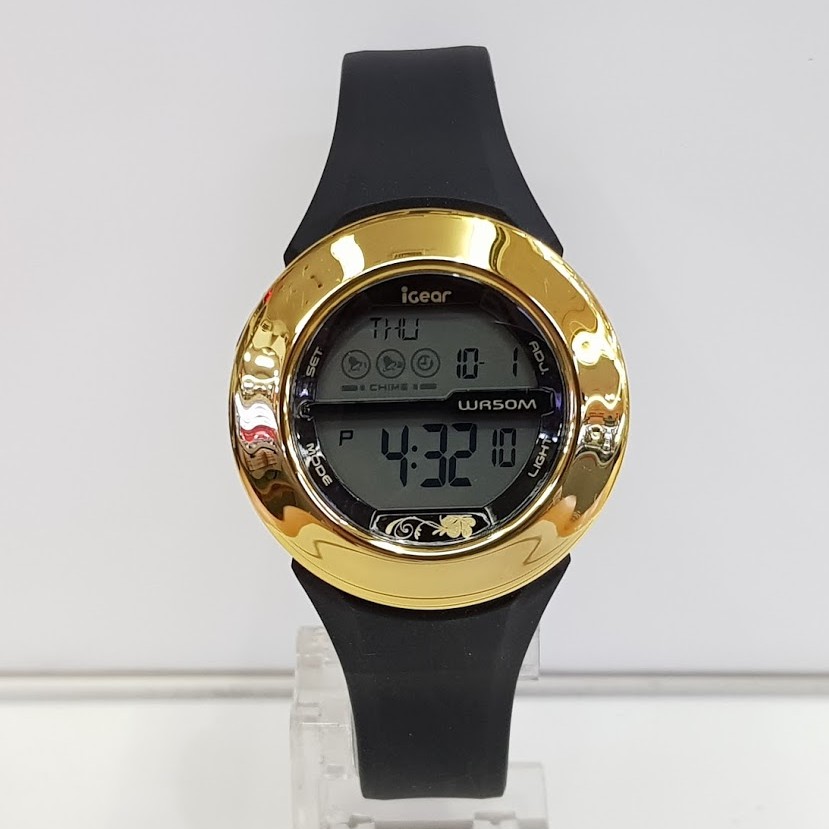 Jam Tangan Wanita iGear i70-1928 Digital Black Gold Rubber Strap