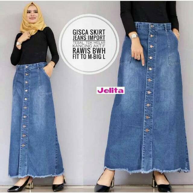Agnes long skirt jeans/rok panjang jeans wanita/bawahan muslim/rok jeans/rok murah/rok lucu