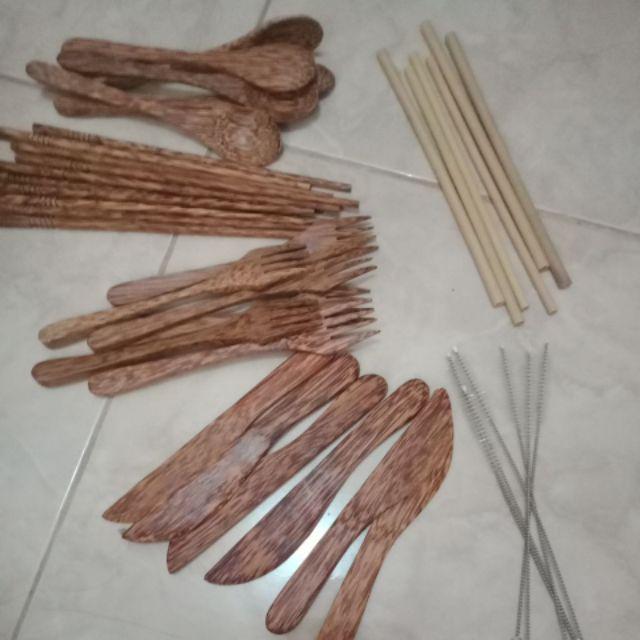 Sendok garpu pisau sumpit  sedotan set kayu  aren  