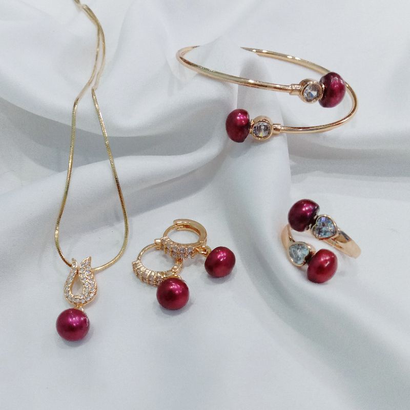 Set Perhiasan Rhodium Mutiara Lombok Asli Bersertifikat | Set Mutiara Asli