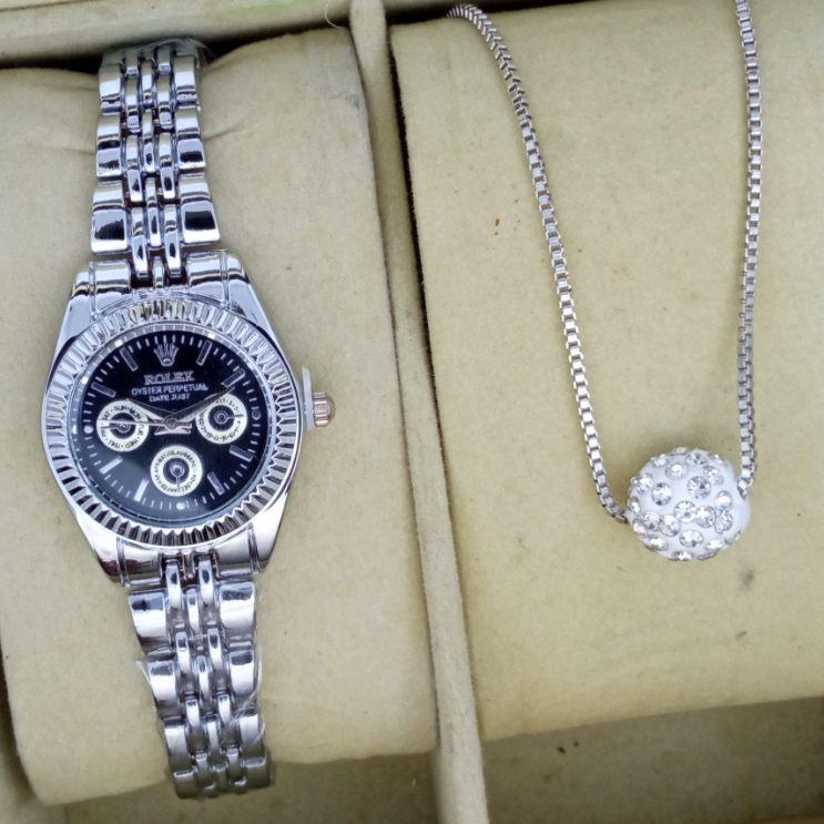 [KCDIJ6572] Jam Tangan Wanita ROLEX Paket Kalung