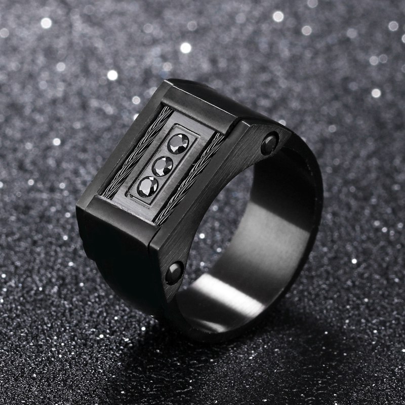 Cincin Kawat Lebar Titanium Steel Klasik Warna Hitam untuk Pria