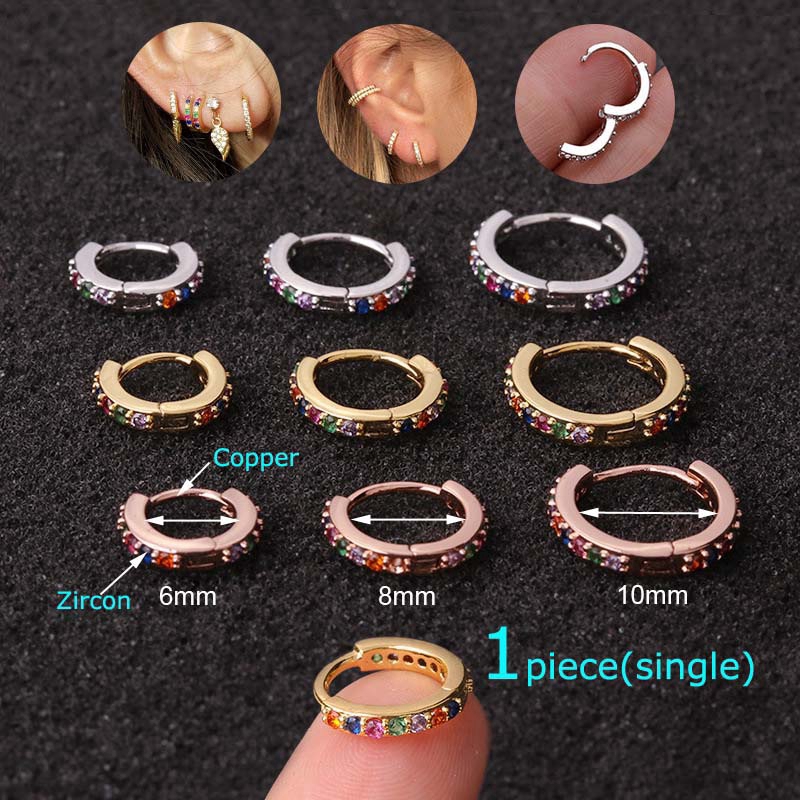 1piece copper Small Hoop Earrings for Auricle Pinna Conch Rook Tragus Lobe Helix Ear Piercing 6-10mm