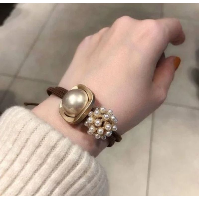 [ COD ] IKAT RAMBUT MUTIARA TALI FASHION KOREA / GELANG KARET MUTIARA / TALI