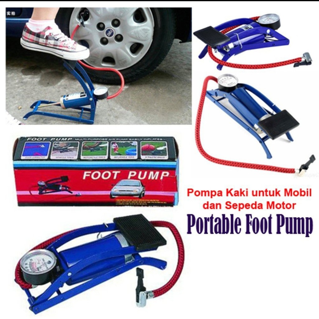 Foot Pump Portable Multipurpose Pompa Angin Injak Kaki Darurat Foot Pump Ban Motor Mobil Sepeda Bola