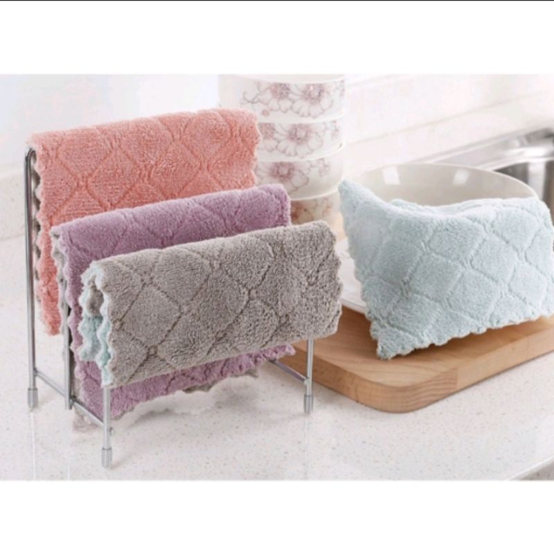 Kain Lap Cuci Piring Anti Minyak Serbaguna Bahan Microfiber Kain Lap Serap Air Warna Random