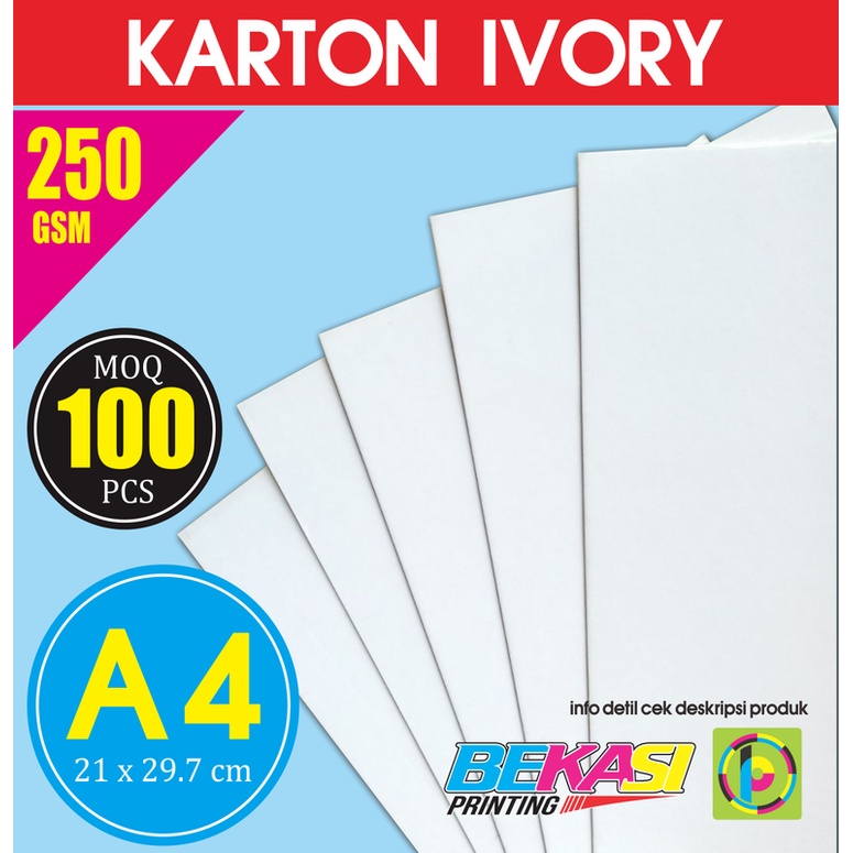 

Karton Carton IVORY 250 GSM Ukuran A4 21x29.7 cm isi 100 Lembar