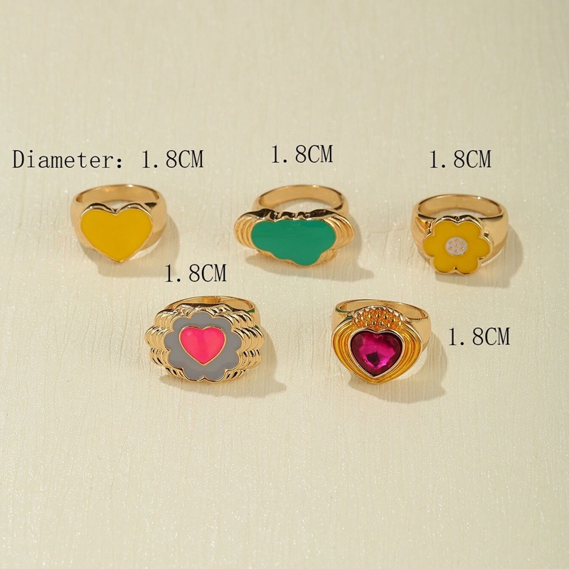 4 / 5 / 6Pcs / Set Cincin Bahan Metal Warna Pink Gaya Punk Untuk Wanita