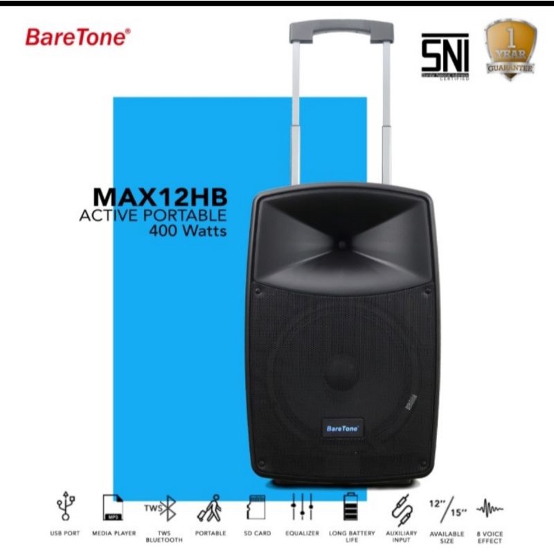 SPEAKER PORTABLE AKTIF WIRELESS MEETING BARETONE 12 INCH MAX 12HB BLUETOOTH ORIGINAL