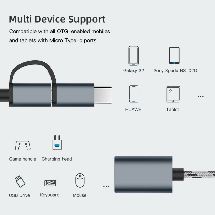 KABEL ADAPTOR OTG TYPE C MICRO USB 2 IN 1 BEST QUALITY