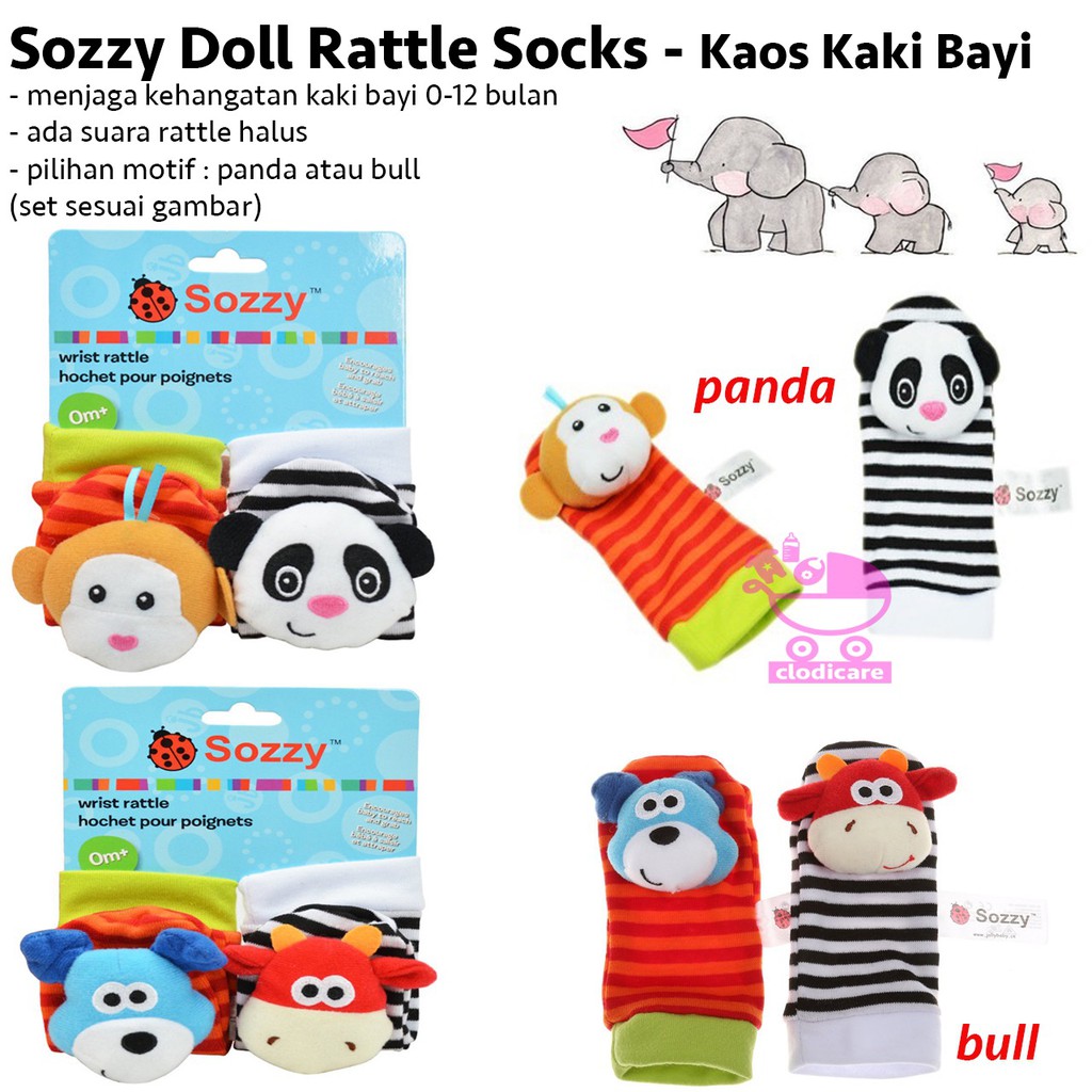 Sozzy Doll Rattle Socks Kaos Kaki Bayi Boneka Rattle