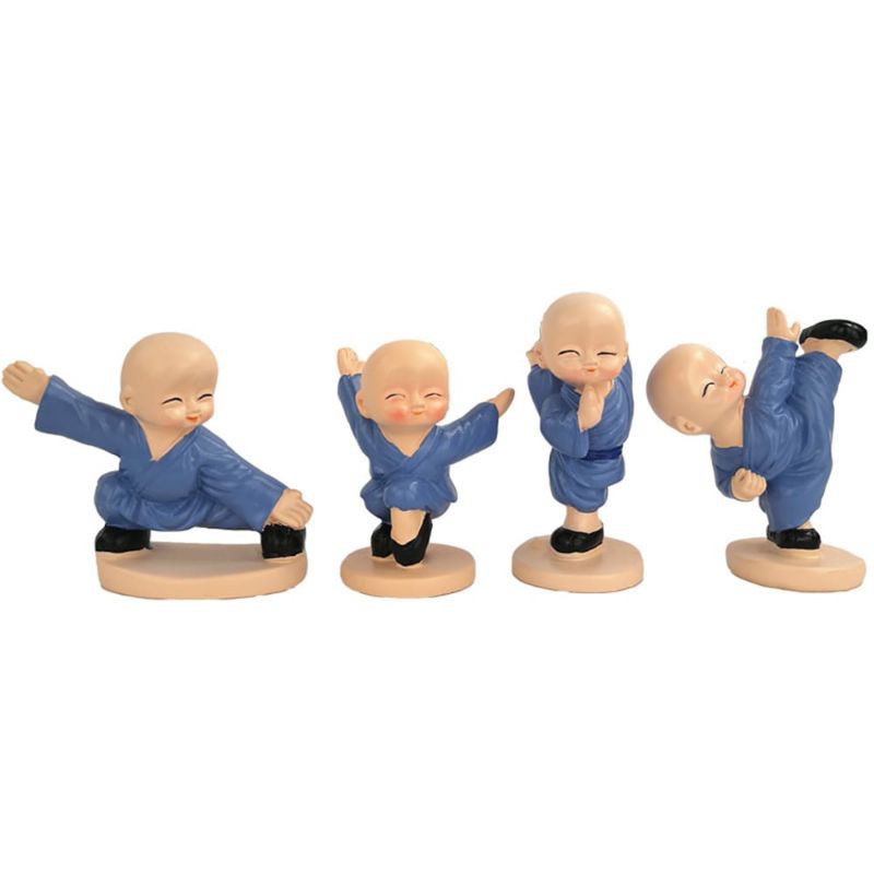 Laristerus79 ⭐⭐⭐⭐⭐MINIATUR SHAOLIN KUNGFU ISI 4 BIRU pajangan keramik dashboard mobil biksu wushu