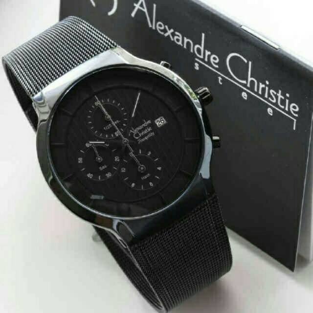 Jam Tangan Elegan Alexandre Christie AC 6245 Full Black Original