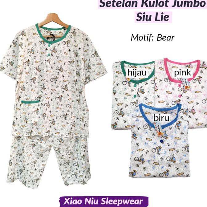 Best Seller # Setelan Baju Tidur Kaos Jumbo Celana Pendek Siu Lie - Kulot Jumbo