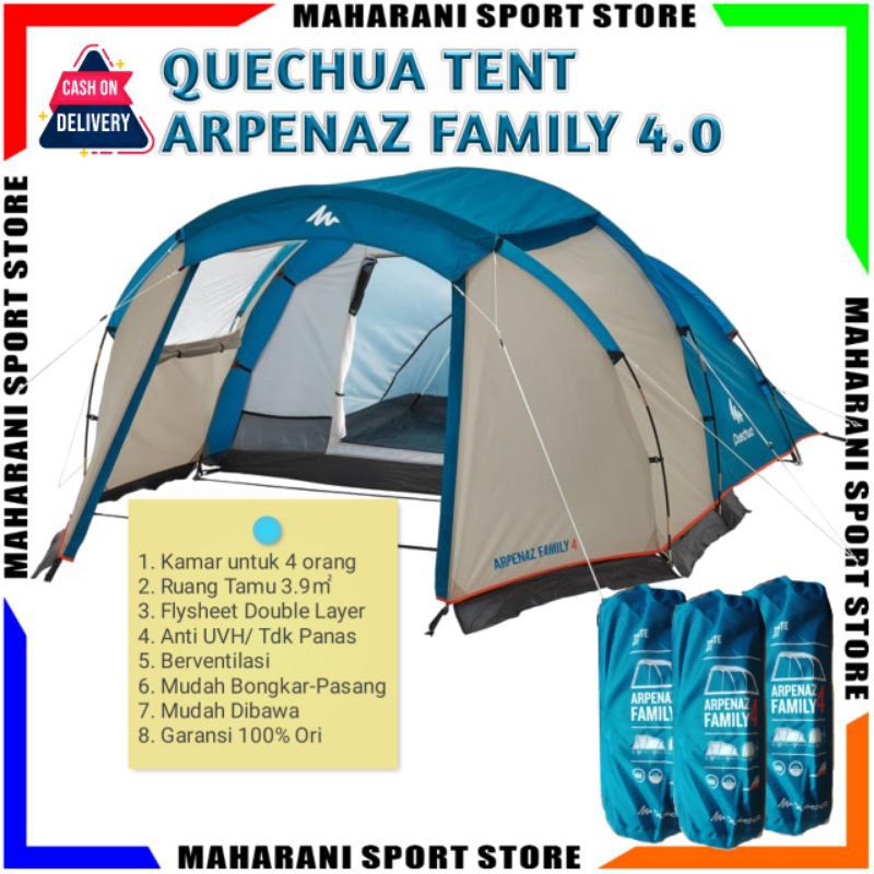 Arpenaz 4.0 Tenda Camping 4 Orang Dome Kemping Murah Mudah Dilipat Quechua Ori