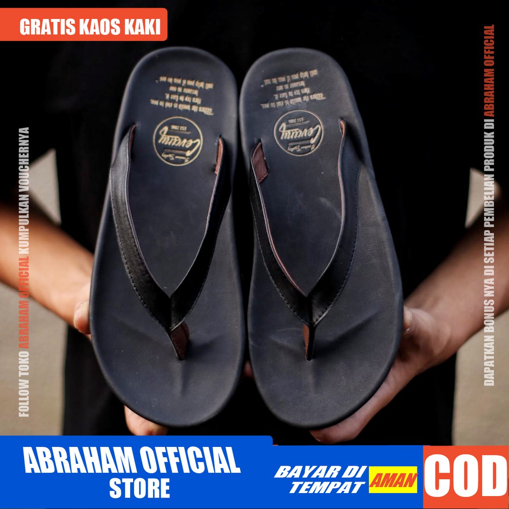 ABRHM x WALLET Sandal Jepit Pria Sandal Pria Sendal Cowok Kulit Asli Sandal Cowo Keren Kekinian Ori