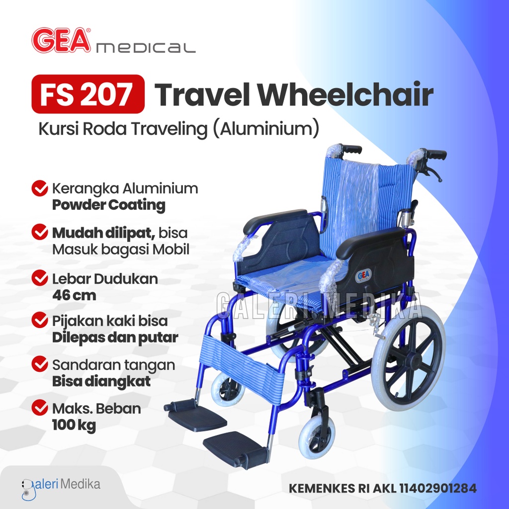 Kursi Roda Travel / Travel Wheelchair GEA FS 207 LABJP / FS207 / FS-207 - Praktis Mudah Dilipat