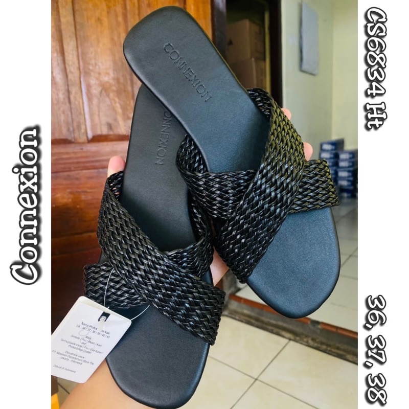 Sandal Connexion Flat Silang Hitam Murah