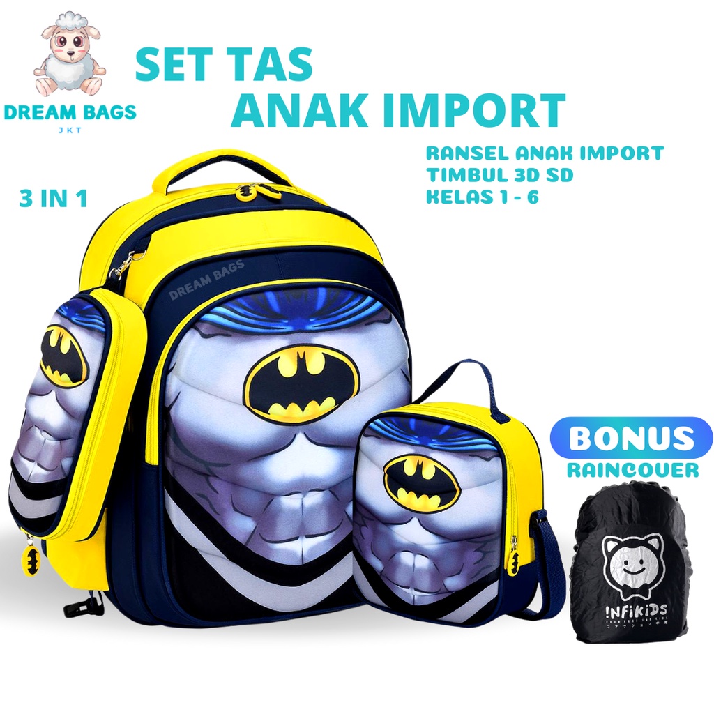 DREAM BAGS 3in1 Tas Ransel Anak Sekolah Import Laki Laki Ukuran SD Tas Anak Cowok