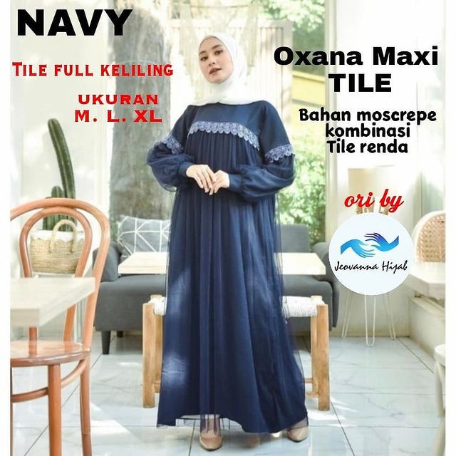 MAXI DRESS PANJANG NURAINI | GAMIS MUSLIM MURAH PEREMPUAN BROKAT TILE CANTIK RENDA IMPORT TERBARU OX