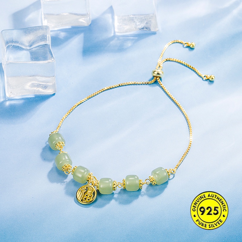 Gelang Liontin Giok Hetian Dapat Disesuaikan Gaya Retro Untuk Wanita