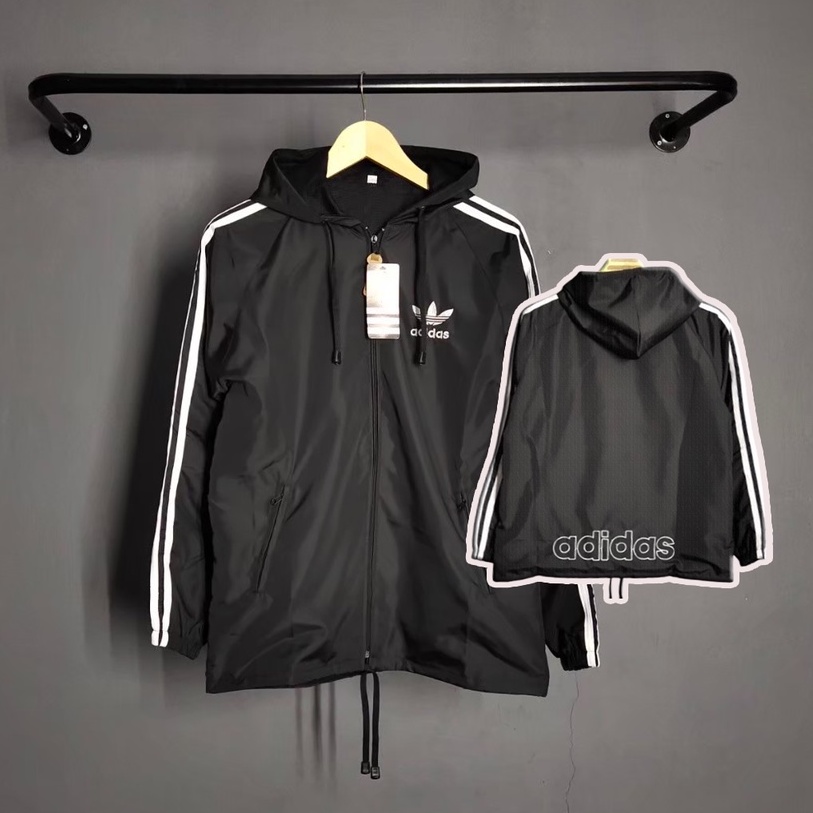Jaket Parasut Adidas Pria - Jaket windbreaker Parasut Adidas Teks Bordir