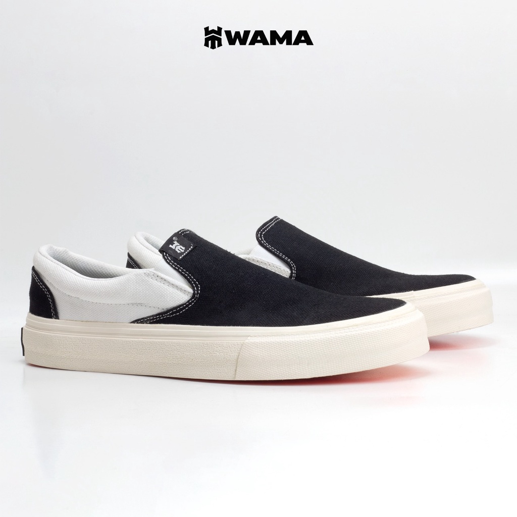 WaMa 36-43 Slip On Black White Sepatu Sneakers Pria Wanita Skate BMX Original Product Wallace Maximu