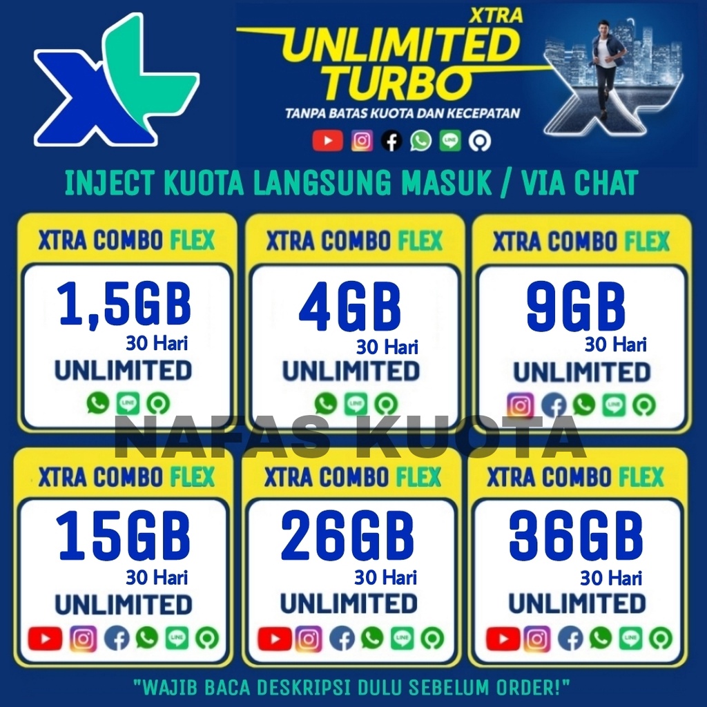 Paket kuota/ Data XL/ Inject kuota / Tembak kuota. XL Combo + XL Combo Flex. Masa aktif 30 Hari