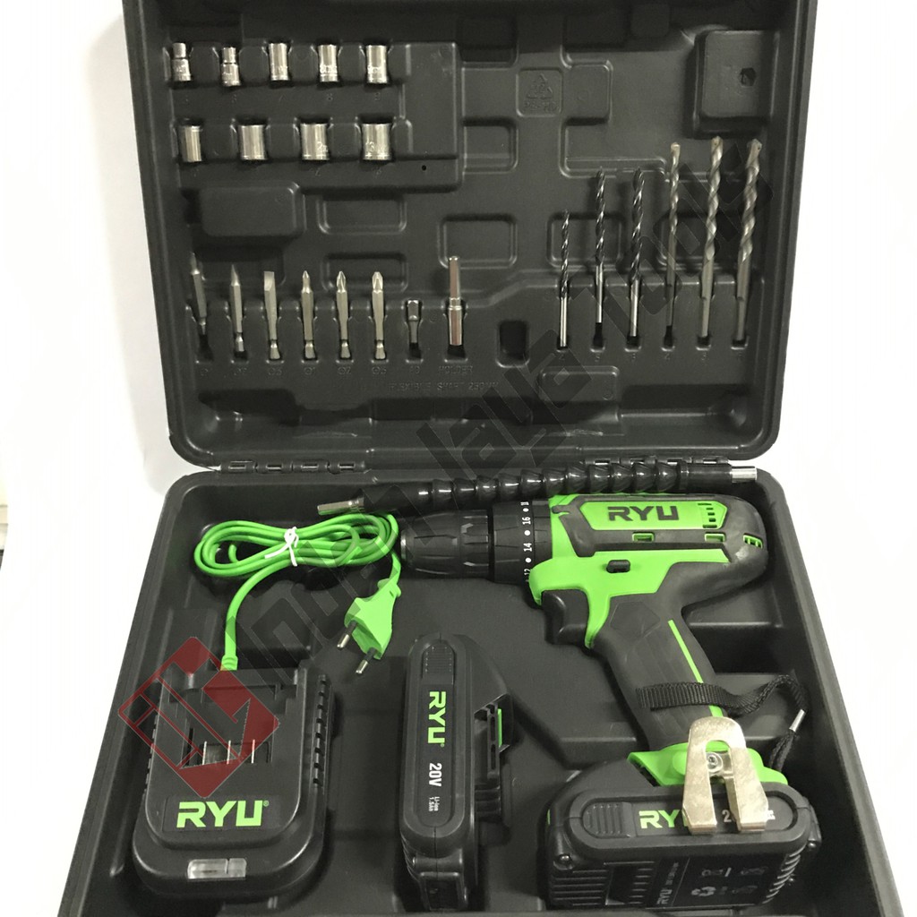 RYU RCI20V Set Cordless Impact Drill 13 mm 20 V Bor Baterai Beton