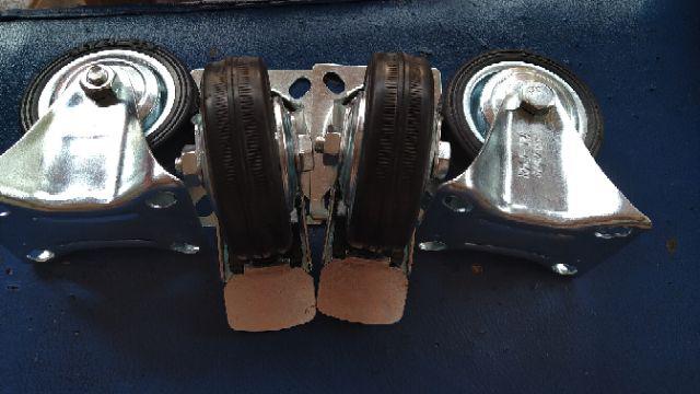 Roda Troli 3 (2 Hidup Rem + 2 Mati) Roda Karet Etalase Gerobak 3inch