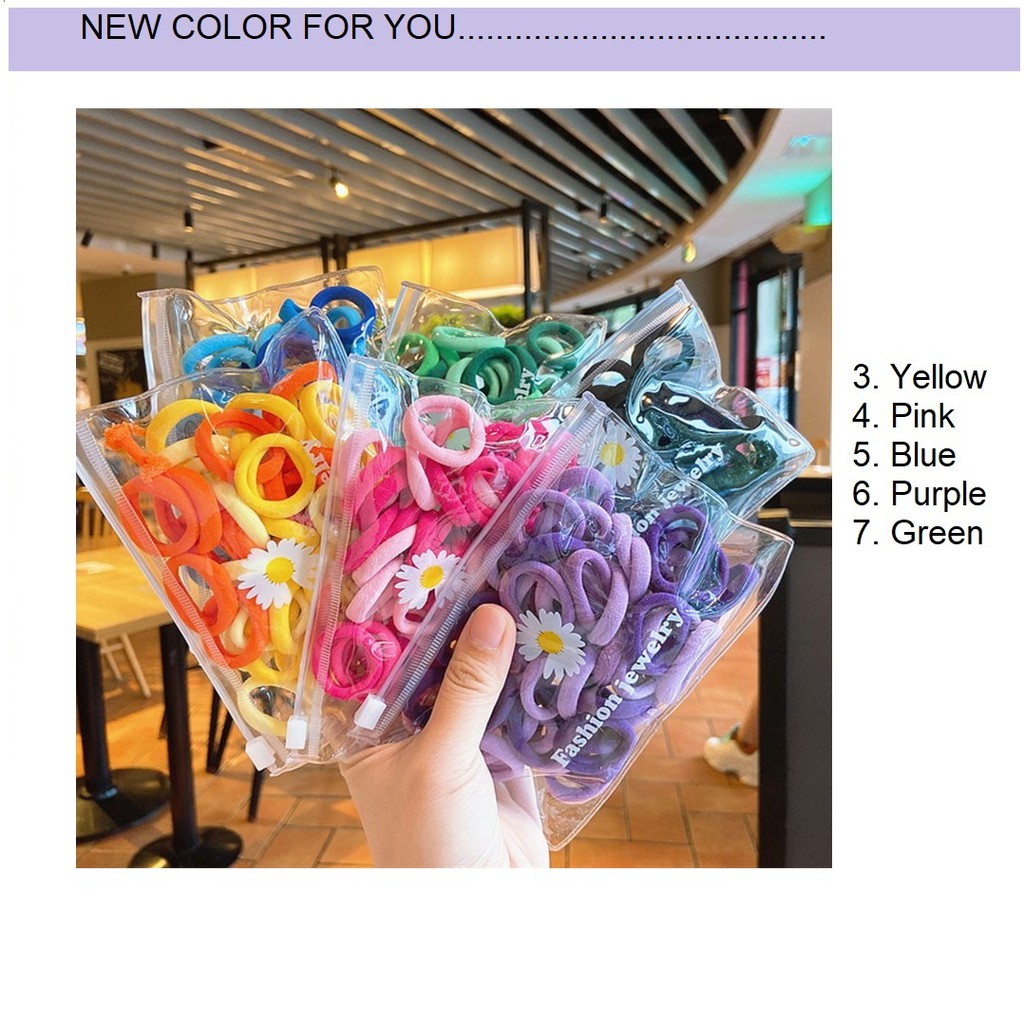 Ennwen IK81 Ikat rambut Korea Towel Ring Besar Set 100 Women Hair Acc Free Pouch-2