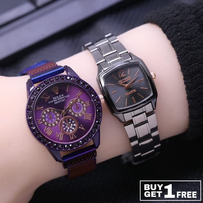 JAM TANGAN WANITA ROLEX MAGNET ORIGINAL FREE 1 JAM RANDOM ANALOG CEWEK ADA 2 WARNA