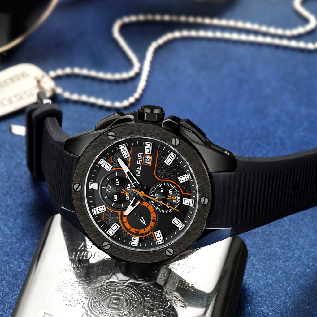 MEGIR 2053 Jam Tangan Pria Analog Chronograph Tali Rubber WATCHKITE WKOS