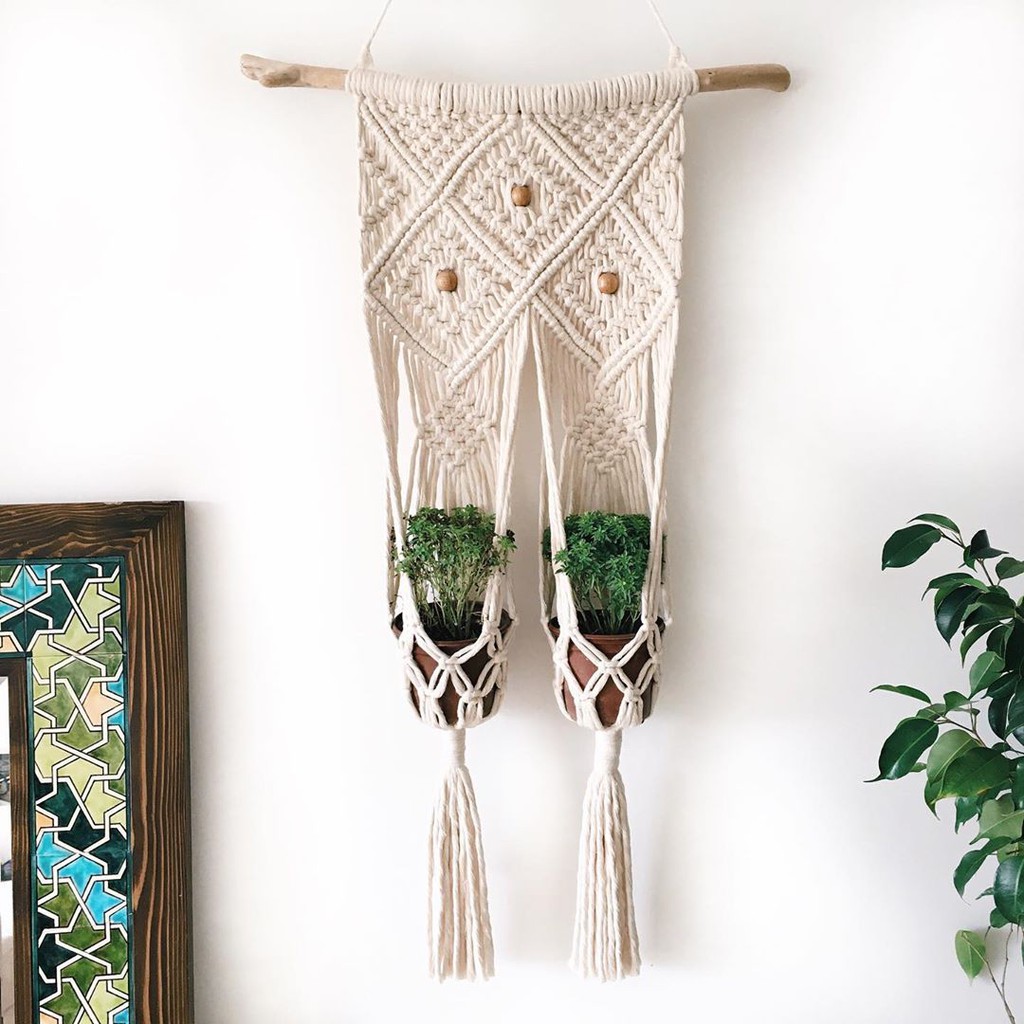 macrame hiasan dinding tempat pot wj3