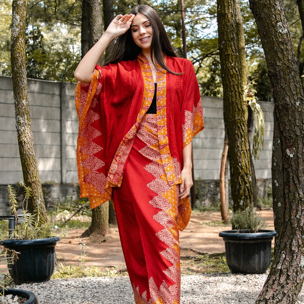 BATIK TRUSMI Setelan Outer Rok Lilit Viscos Kombinasi Motif Pucuk Rebung