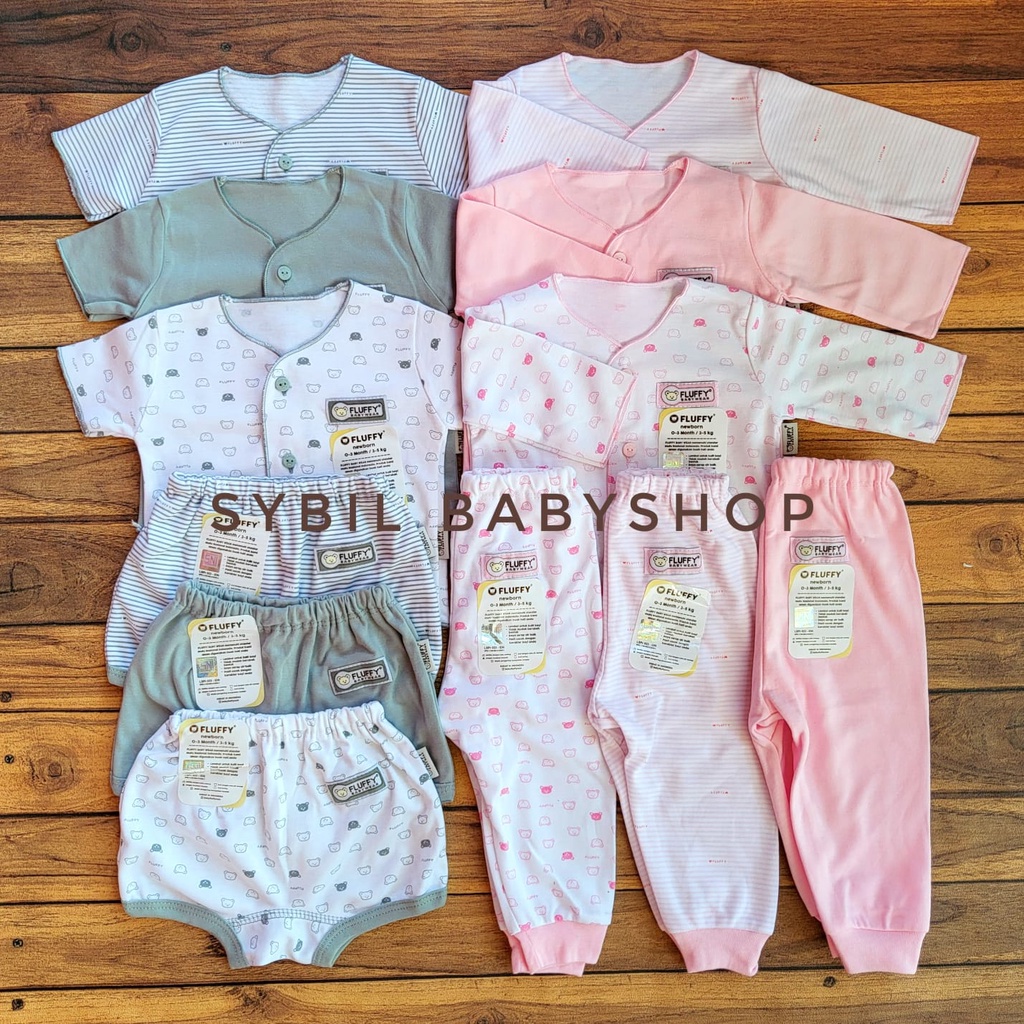 FLUFFY Paket Original Lengkap Baju Bayi (0-3 Bln) Perlengkapan Baru Lahir & Kado Bayi SNI-ECO FLF GREY-PNK NCI