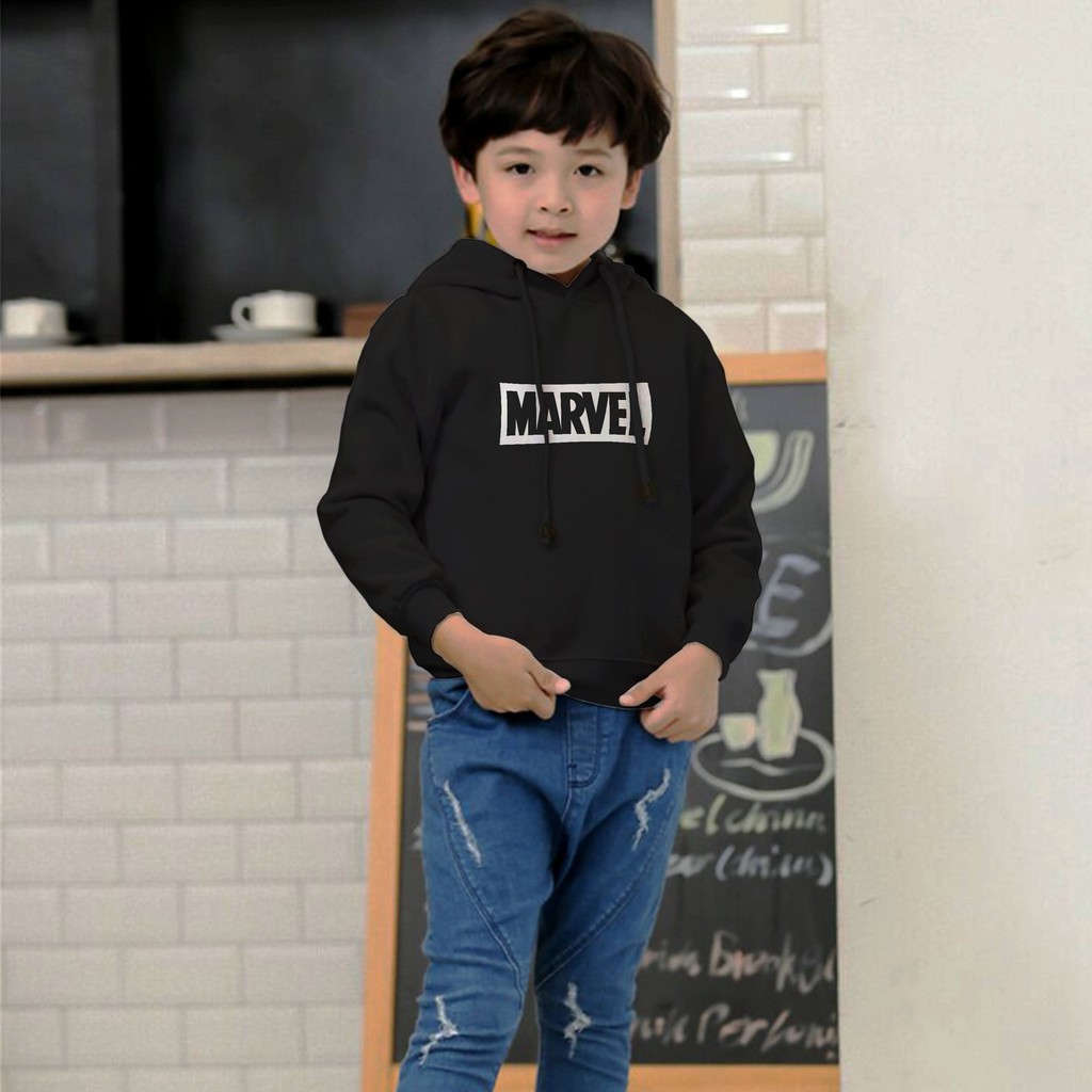 Jaket Hoodie Sweater Anak / MARVEL HITAM / Jaket Hoodie Anak / Grosir BAJU Anak