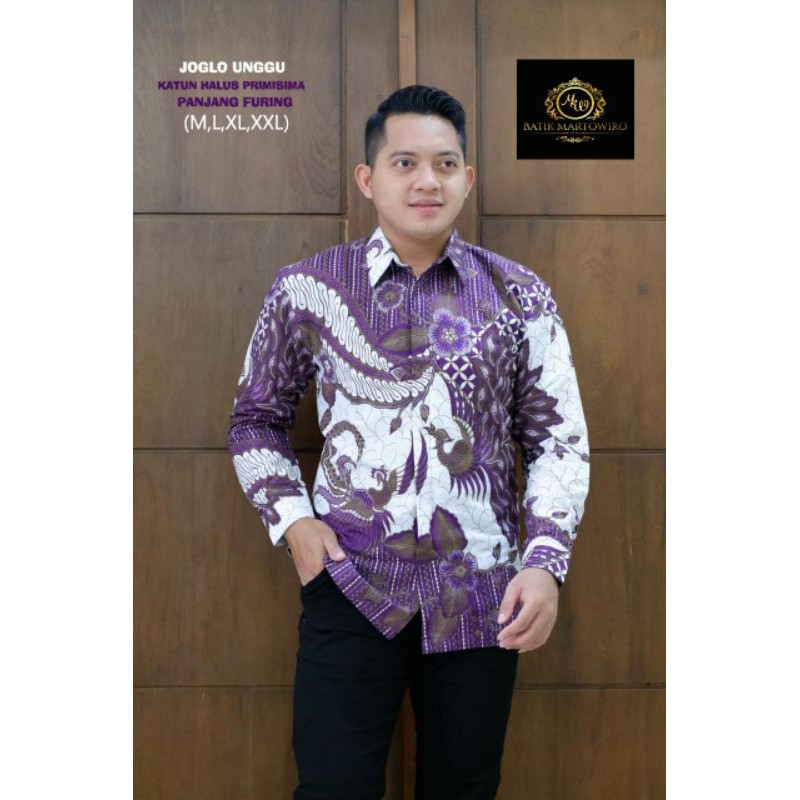 Kemeja Batik PREMIUM TERBARU Batik Pria Warna Ungu Putih Batik Ungu Lengan Panjang Full Furing